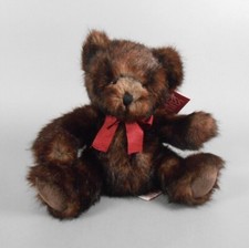Russ Bryce Bear Dark Brown Tipped Plush Teddy Bear with Red Bow New