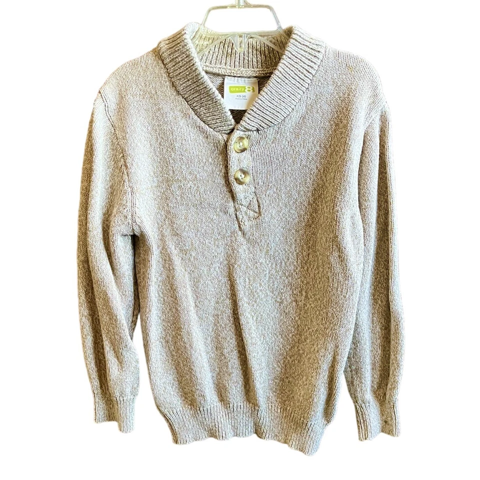 Crazy 8 Boy’s Preppy Henley Long Sleeve Sweater size XS Marled Beige - Image 2 of 4