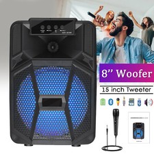 8'' Portable Bluetooth Party Speaker System Subwoofer Heavy Bass w/ Microphone