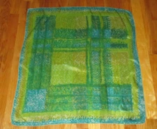 Vintage Paoli Turquoise Blue Green Speckled Silk/Silk Blend Square Scarf 26"