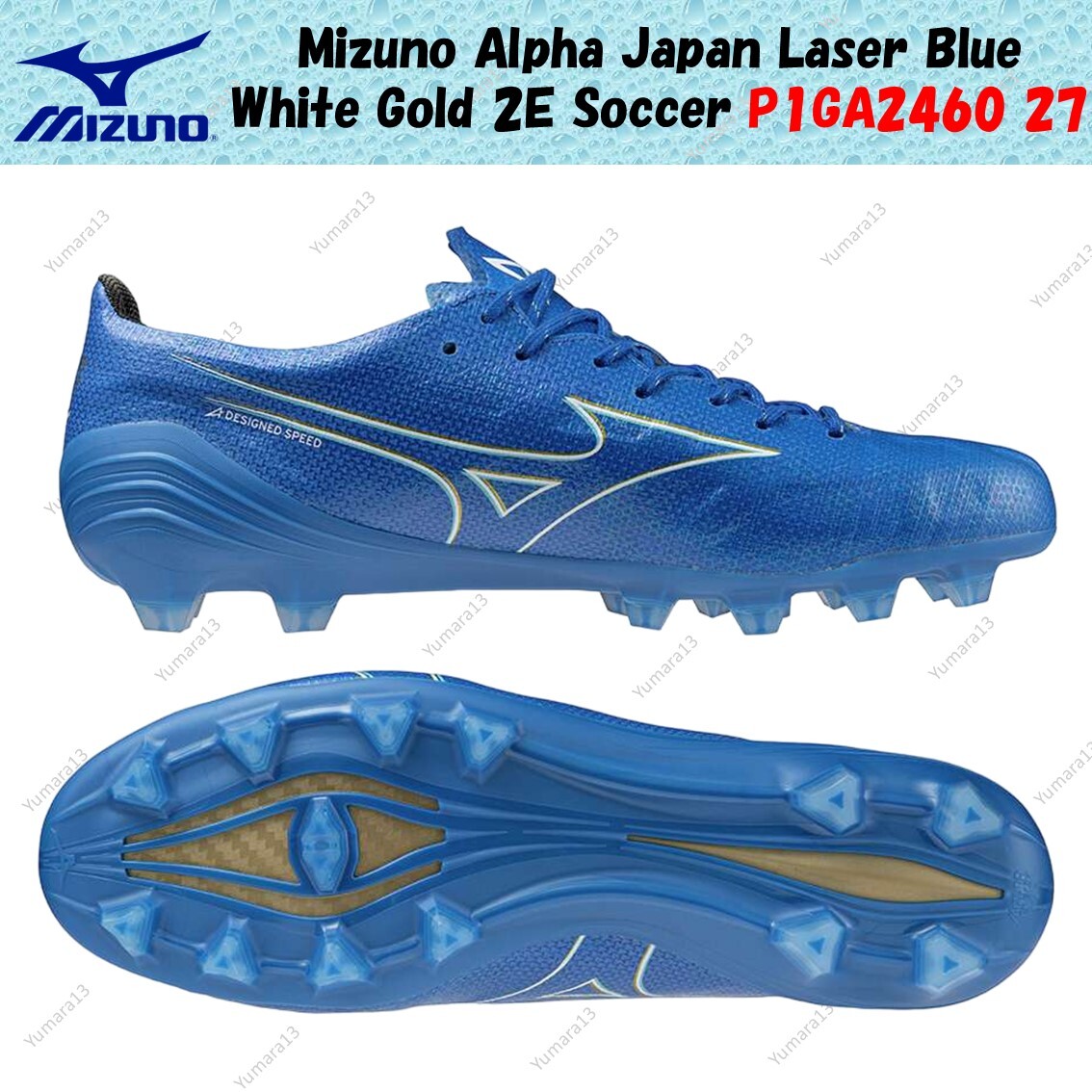 Mizuno Alpha Japan Laser Blue White Gold 2E Soccer P1GA2460 Mizuno Alpha Japan Laser Blue White Gold 2E Soccer P1GA2460