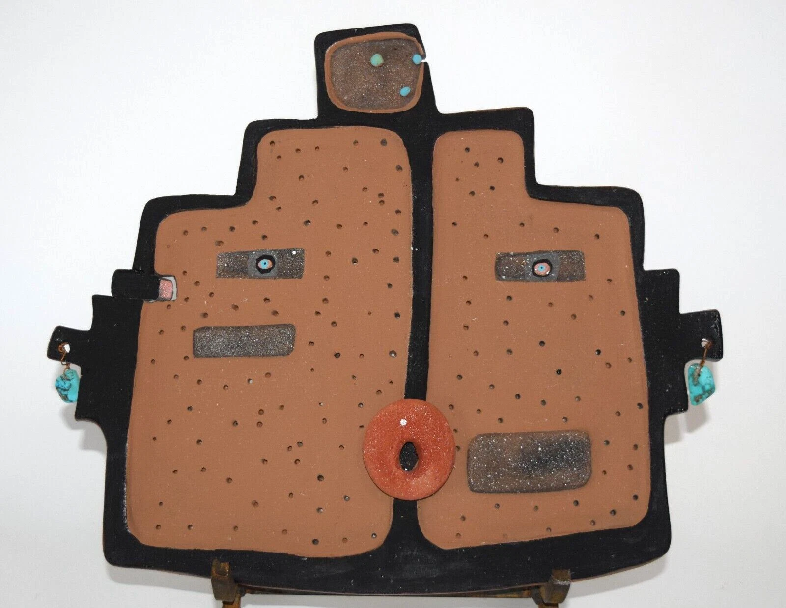 Pottery Kachina Mask Plaque Hanging Turquoise Earrings Nora Naranjo Morse