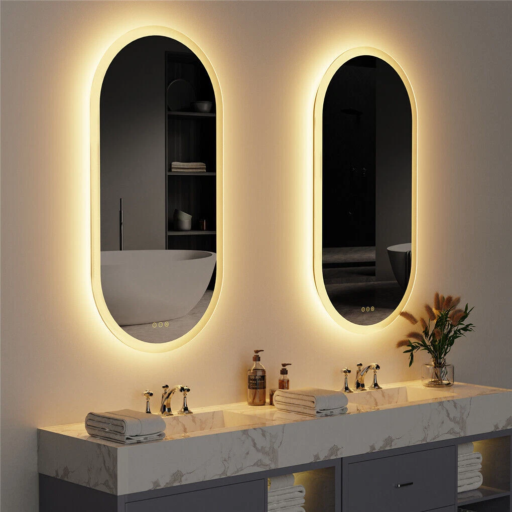Large Oval LED Backlit Bathroom Mirror Defog Wall Vanity Mirror