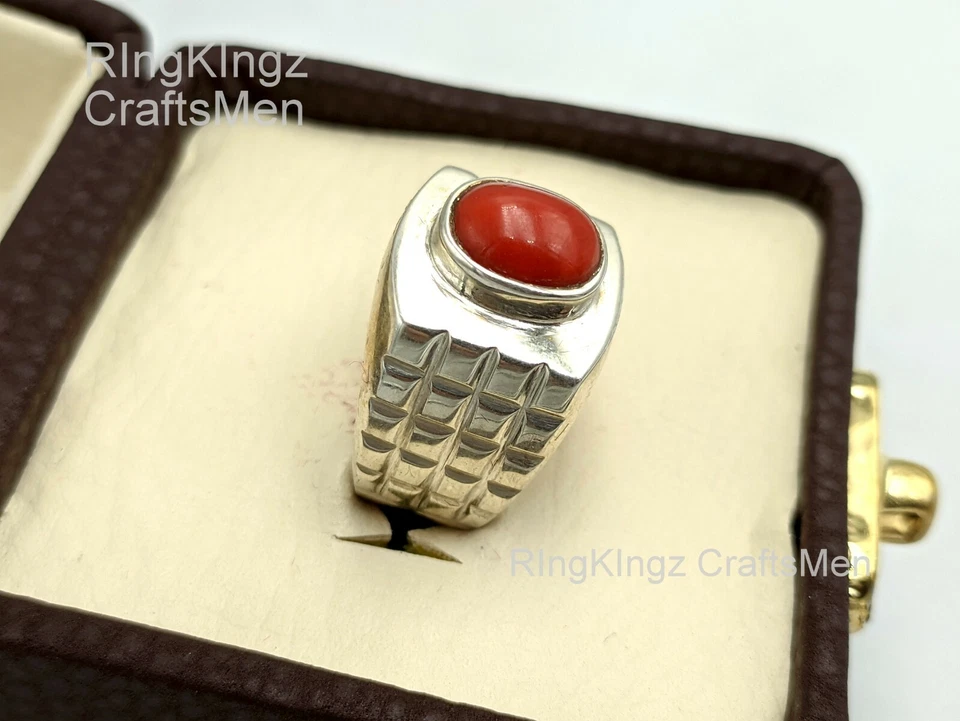 Натуральный коралл мужское кольцо размер 9 ручной работы серебро 925 пробы подлинный камень Мерьян - Изображение 2 из 4