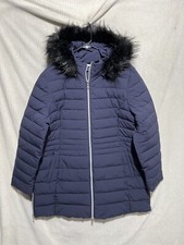 Nuage Regular Stretch Puffer Coat W/ Faux Fur Trim Hood (moss, Size Xl) Blue