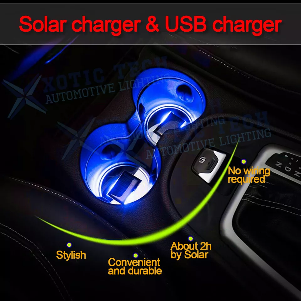 Solar 7 Colores LED Coche Portavasos Alfombrilla Posavasos Almohadilla Luces Atmósfera Para Audi A4 Foto 3 de 4