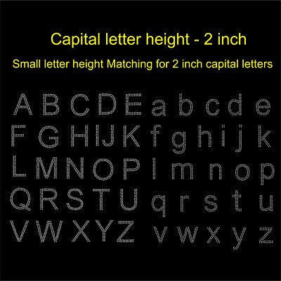 2 Zoll hohe Buchstaben Strass/Diamanté Transfer Hotfix Aufbügeln Motiv Arial Schrift