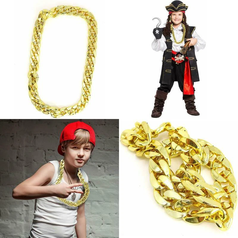 Skeleteen Rapper Gold Chain Accessory - 90S Hip Hop Fake Gold Costume  Necklace 