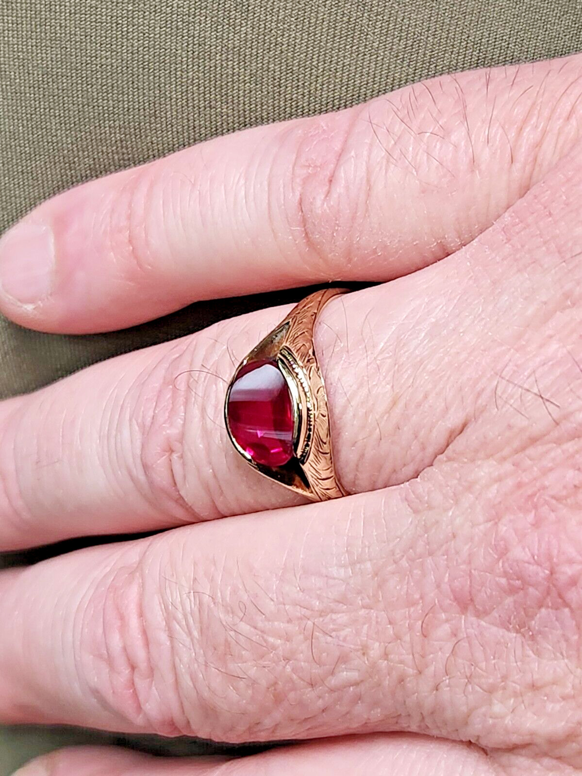 1940s 13k Gold Lab Created Ruby Split Shank Semi … - image 13