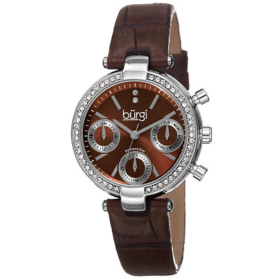 New Women's Burgi BUR129BR Brown Diamond Swiss Multifunction