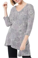 Attitudes by Renee Women's VNeck Printed Sweater Knit Tunic Amethyst