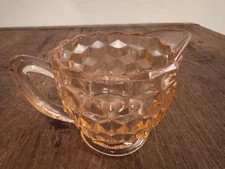 Pink Depression Glass Creamer Jeanette Glass Co Cubist pattern 2.5" tall