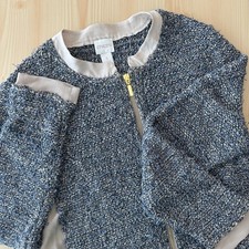 Chico's Blue Metallic Linen Blend Knit Gold Zip Front Jacket Sz 1 Career Casual