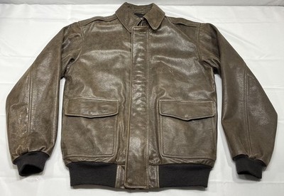 Vintage LL Bean Goat Skin Brown Leather Bomber Flight Jacket Mens