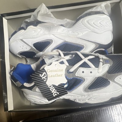 Spalding Genuine Leather Lace Up Athletic Sneaker White Blue Gray Mesh Men