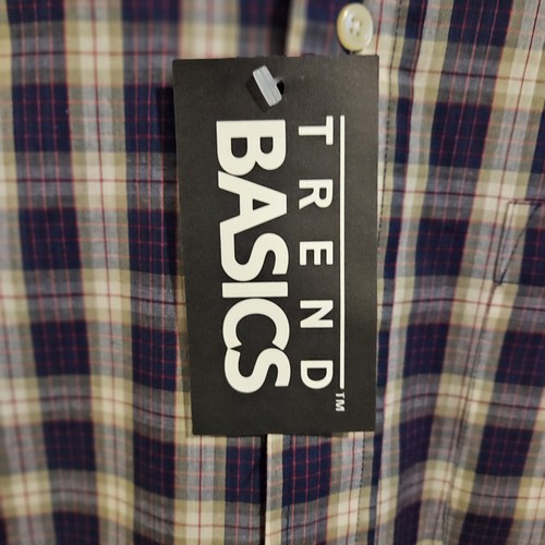 Trend Basics Navy And Khaki Plaid Long Sleeve Button Up Size LT - Picture 2 of 5