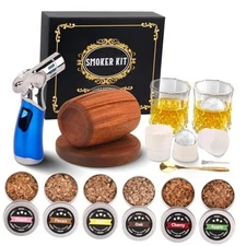 Whiskey Smoker Kit with Torch, with 6 Natural Flavors Wood Chips, Cocktail 