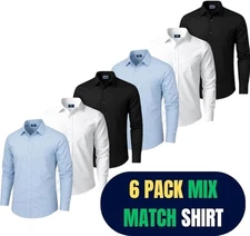 3/6  Pack Mens Shirt Long Sleeve  multi pack Black/ White / Blue Shirts  S - 2XL