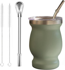 Bombilla Yerba Mate Gourd, 8Oz Stainless Steel Tea Cup Set with a Multifunctiona