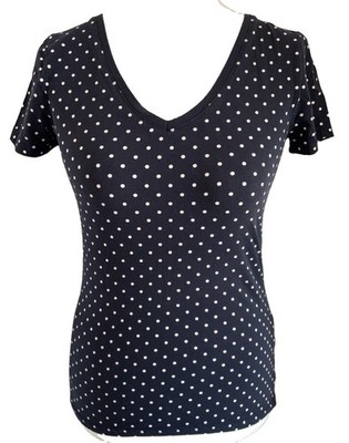 C&A The Basics Damen T-Shirt S blau/weiß gepunktet V-Ausschnitt Kurzarm Basic