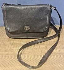 Coach Black Pebbled Leather Turnlock Flap Closure Crossbody Bag Purse 23663
