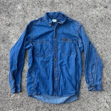 Wrangler Riggs Workwear Shirt Button Up Denim Pockets Cowboy Western Blue Large