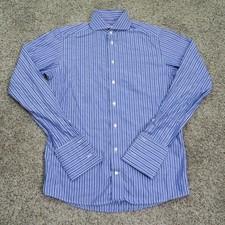 Eton Dress Shirt Mens 15 38 Blue Striped Contemporary French Cuff Button Up