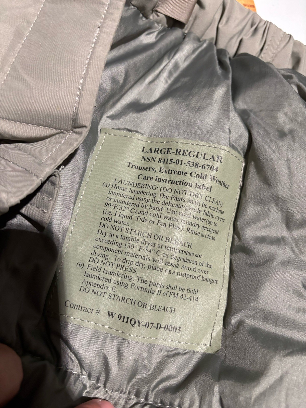 US Army Issue Primaloft Gen III L7 ECWCS Trousers Extreme Cold Weather Size L