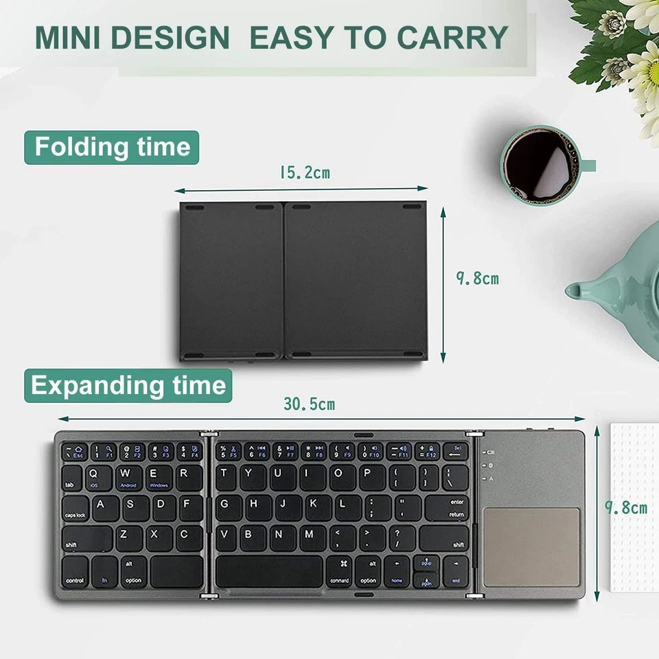 Portable Foldable Wireless Bluetooth Keyboard with Touchpad B033 - Image 2 of 4