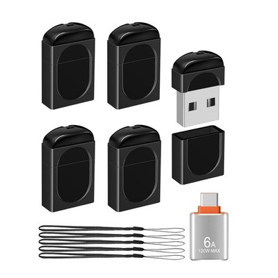 4GB FAT32 Small USB 2.0 Flash Drive with USB-C Adapter Black Memory Stick Data