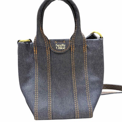 See by Chloe Shoulder Bag Handbag 2way Denim Blue Gold hardware