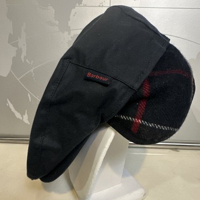Barbour Men's Cheviot Wax Flat Cap Newsboy Navy Blue Color XL Wool Ear Flaps