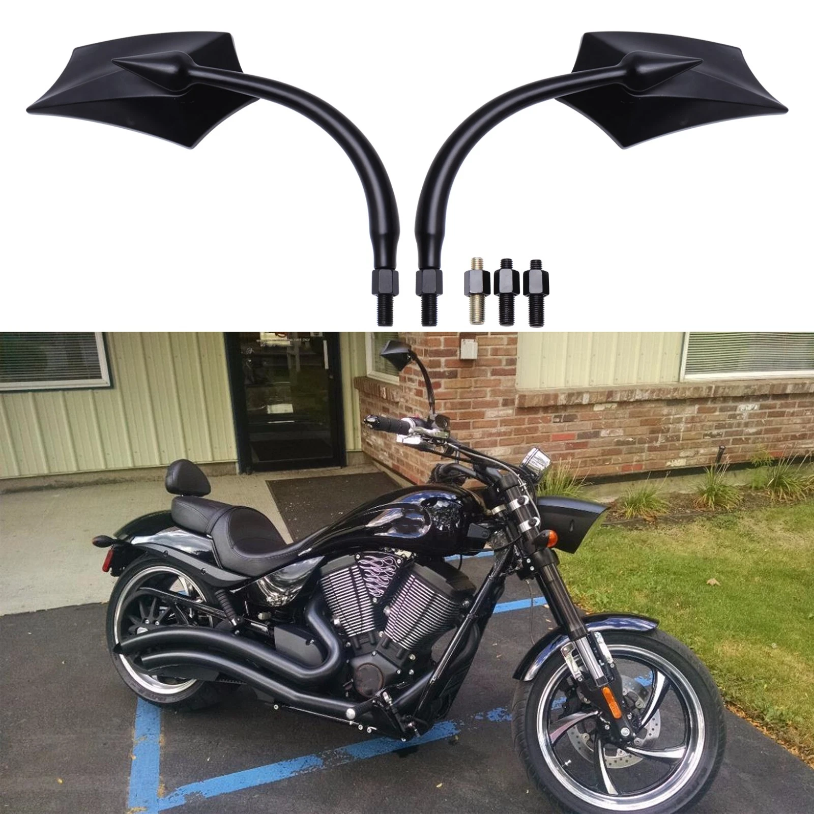 Black Motorcycle Rear View Side Mirrors For Victory Hammer 8 Ball Vegas Jackpot