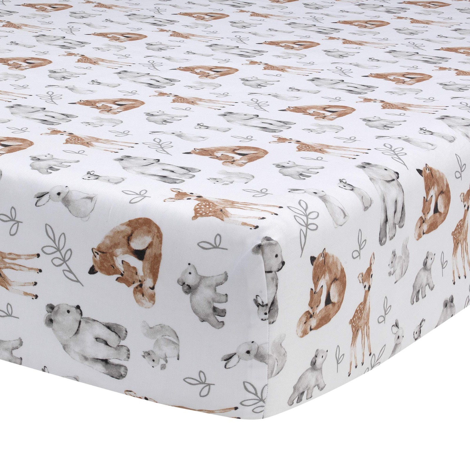 как выглядит 4-Piece Crib Bedding Set - Painted Forest Design in Gray, Beige White - Nurser фото