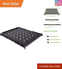 Vented 4-Post Shelf, Adjustable, Black, 550 mm Depth, 1U, 242 lbs, Cold Rolle...