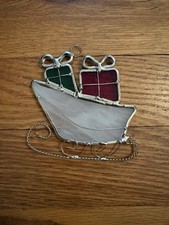 Vintage Christmas sled with presents stained glass suncatcher