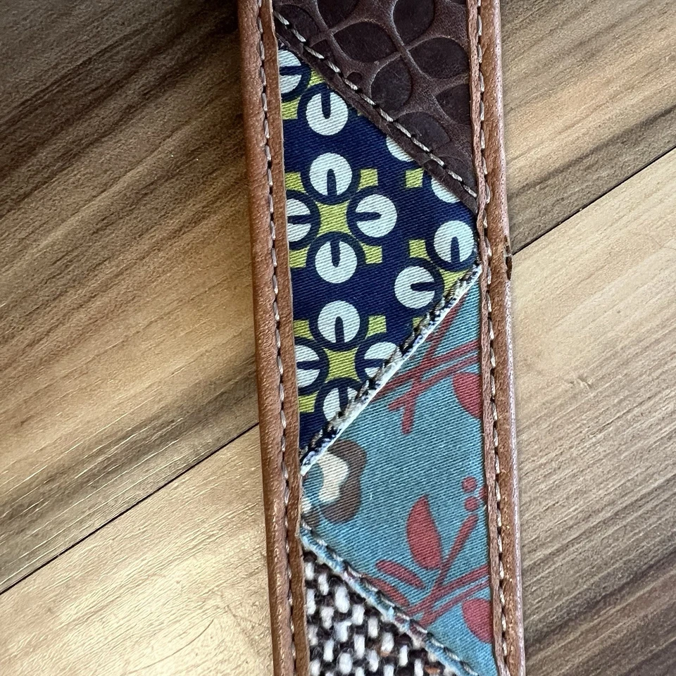 Cinto fóssil feminino L lona couro patchwork colorido floral hippie boho - Imagem 4 de 4