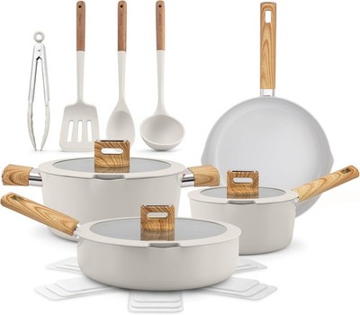 NutriChef 14-Piece pots and pans Set Ceramic Cookware Set - White (Open Box)