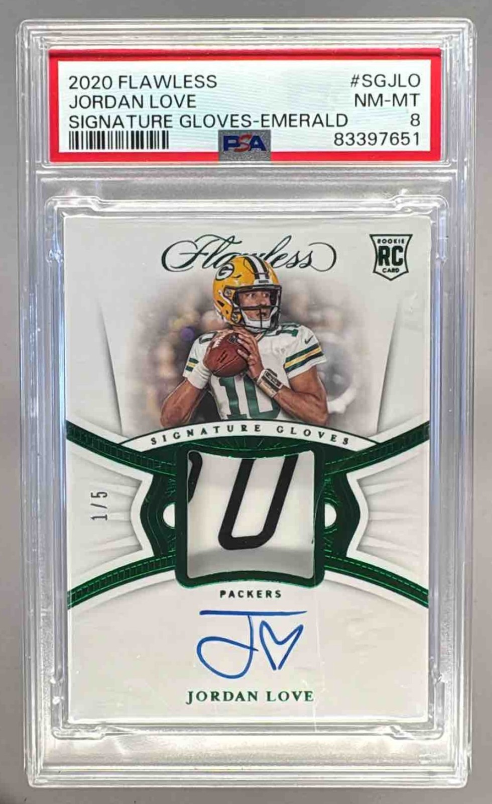 Jordan Love Panini Flawless Signature Gloves #SGJLO Emerald