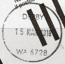 15 MAR 2018 dated complete CIRCULAR postmark DERBY, WA 6728