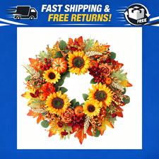22" Fall Wreath for Front Door - Sunflower Pumpkin Thanksgiving Decor, Autumn