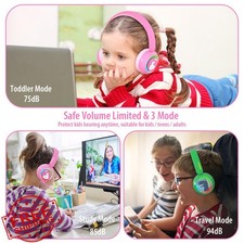 JBUNION Bluetooth Kids Headphones Pink Unicorn LED Light Toddler Teen Headset