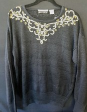 NEW Vintage Dana Scott Sweater SZ Med Black Gold Sequin Beaded