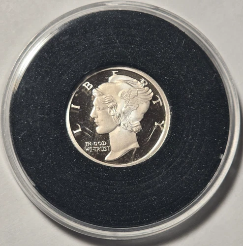 Proof 1/10 Troy oz .999 Fine Silver Round - Mercury Dime Design 0.10 OzT SILVER