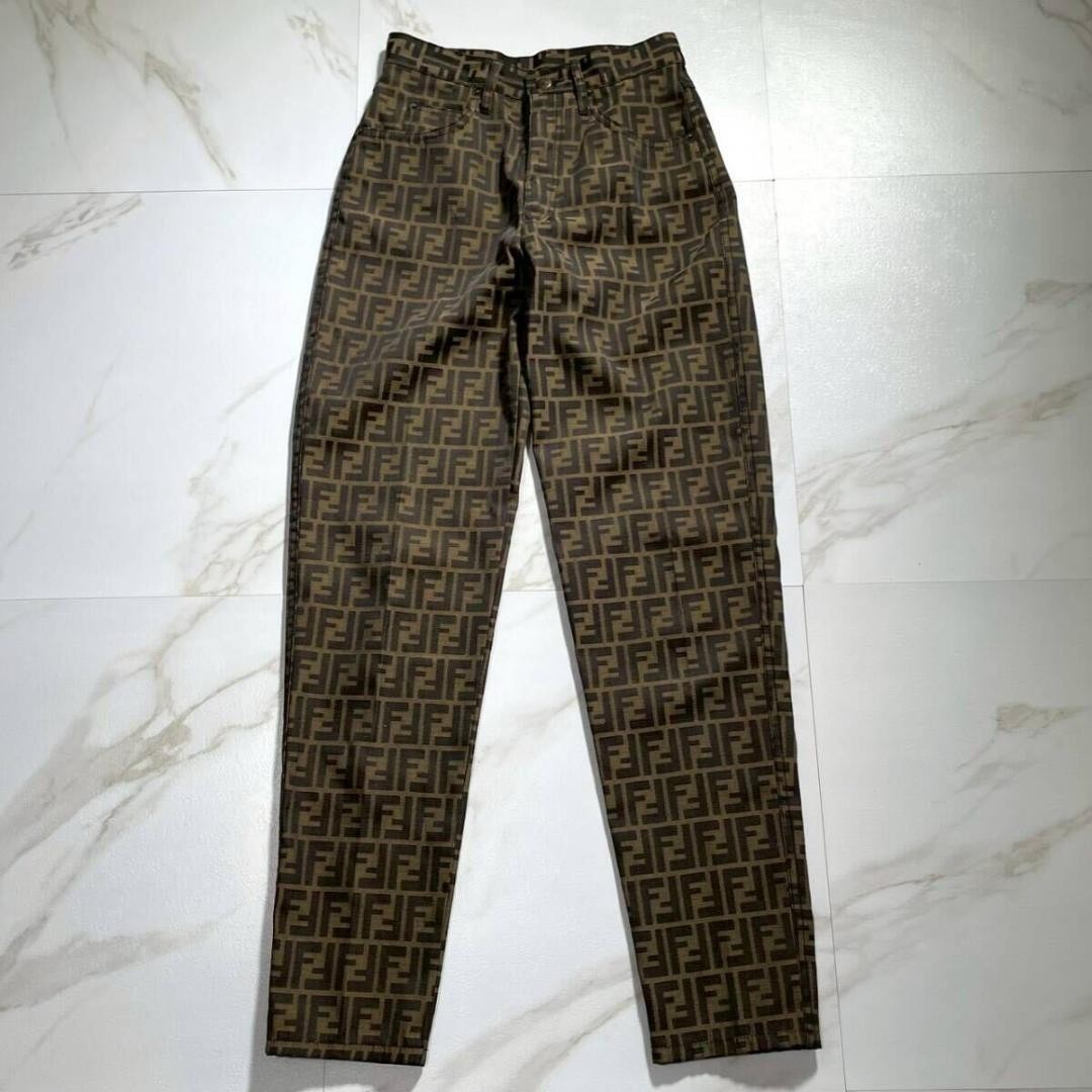 FENDI Zucca Monogram Pants FF Logo zip button Brown size 29