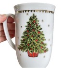 George Good Christmas Tree Holiday Mug Gold Trim Cup Snow Made Japan 4.25” GC — photo 5