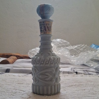Jim Beam Bonded Bourbon Blue Swirl Ceramic Decanter, 4/5 Qt, 1970s