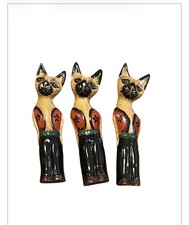 Set If 3 Hand Painted Wooden Cats