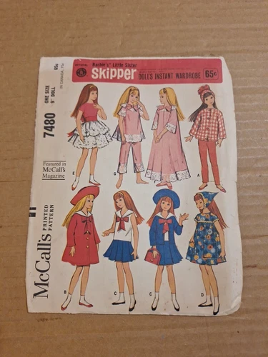 McCall's Sewing Pattern 7480 Barbie's Little Sis Skipper 9" Doll Wardrobe Used 