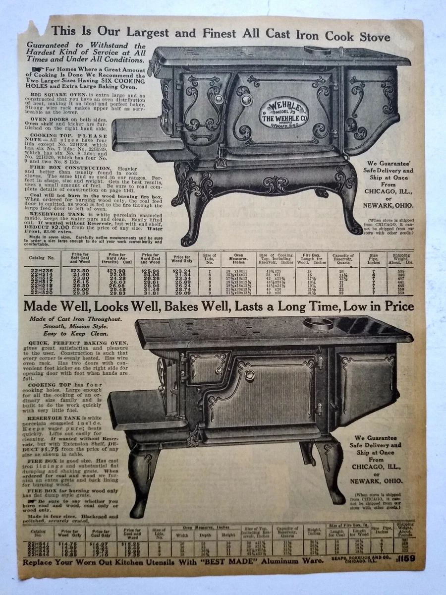 1917 Wehrle Cast Iron Cook Stove Model 70 Sears Catalog Page Vintage Print  Ad | eBay